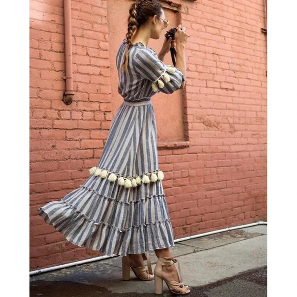 New $350 Misa Los Angeles Dasha Maxi Dress Blue Striped Size XS - Picture 3 of 14